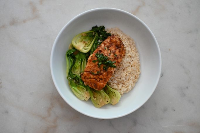 Soy Salmon with Brown Rice and Bok Choy 